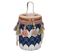 Women's Shoulder Bag Retro Ethnic Tassel New Pattern Zipper Messenger(Blue)