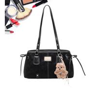 Womens Shoulder Bag - Retro PU Leather Tote Handbag, Large Capacity Underarm Bag with Plush Pendant, Korean Style PU Leather Purse for Daily Commute, Work, School, Shopping, Travel & Weekend Outings