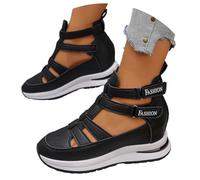 Womens Side Zipper Adjustable Hook and Loop Comfortable Lightweight Casual Hollow Out Breathable Wedge Sandals (Black,43)