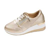 Women's Side Zipper Lace-up Orthopedic Sneakers,Sneakers Casual Lace Up Non-Slip Walking Shoes Comfortable Running Shoes Womens Fashion Sneaker, dorado, 38 EU Ancho