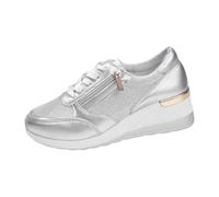 Women's Side Zipper Lace-up Orthopedic Sneakers,Sneakers Casual Lace Up Non-Slip Walking Shoes Comfortable Running Shoes Womens Fashion Sneaker, plata, 40 EU Ancho