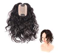 Womens Silk Base Real Human Hair Toppers Clip in Curly Topper Wiglet Hairpieces for Thinning Hair (14" Dark Brown)