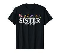 Womens Sister EST. 2027 Promovido a mamá Flor Embarazo Camiseta