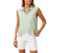 Women's Sleeveless Button Down Shirt Summer Casual Striped Blouse with Ruffle Hem Lightweight Linen Look Tank Top for Beach Vacation Fashion