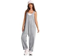 Women's Sleeveless Casual Jumpsuit Summer Loose Fit Knit Overalls with Pockets Deep V-Neck Baggy Harem Pants Comfy Streetwear Romper for Daily