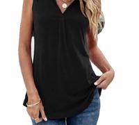 Women's Sleeveless Collared Blouse Summer Casual Pleated V Neck Tank Top Solid Color Flowy Chiffon Shirt for Work Beach Vacation Loose Fit Tunic Tops