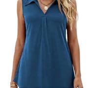 Women's Sleeveless Collared Blouse Summer Casual Pleated V Neck Tank Top Solid Color Flowy Chiffon Shirt for Work Beach Vacation Loose Fit Tunic Tops