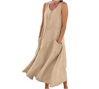 Women's Sleeveless Cotton and Linen Dress, (S-5XL) Plus Size Loose Casual Dresses Cotton with Pockets, Elegant Flowy (Aprikose,L)
