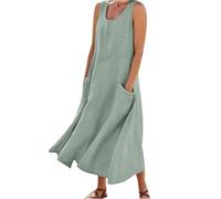Women's Sleeveless Cotton and Linen Dress, (S-5XL) Plus Size Loose Casual Dresses Cotton with Pockets, Elegant Flowy (Grün,XXL)