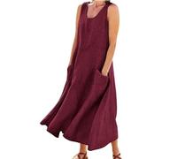Women's Sleeveless Cotton and Linen Dress, (S-5XL) Plus Size Loose Casual Dresses Cotton with Pockets, Elegant Flowy (Dunkelrot,S)