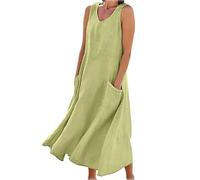 Women's Sleeveless Cotton and Linen Dress, (S-5XL) Plus Size Loose Casual Dresses Cotton with Pockets, Elegant Flowy (Hellgrün,3XL)