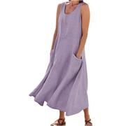 Women's Sleeveless Cotton and Linen Dress, (S-5XL) Plus Size Loose Casual Dresses Cotton with Pockets, Elegant Flowy (Lila,5XL)