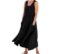 Women's Sleeveless Cotton and Linen Dress, (S-5XL) Plus Size Loose Casual Dresses Cotton with Pockets, Elegant Flowy (Schwarz,L)