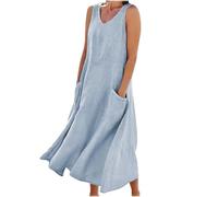 Women's Sleeveless Cotton and Linen Dress, (S-5XL) Plus Size Loose Casual Dresses Cotton with Pockets, Elegant Flowy (Hellblau,3XL)