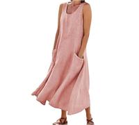 Women's Sleeveless Cotton and Linen Dress, (S-5XL) Plus Size Loose Casual Dresses Cotton with Pockets, Elegant Flowy (Rosa,4XL)