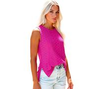 Women's Sleeveless Eyelet Lace Tank Top Casual Summer Loose Fit Round Neck Blouse with Side Slits Black Geometric Pattern Shirt for Ladies