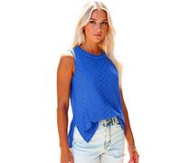 Women's Sleeveless Eyelet Lace Tank Top Casual Summer Loose Fit Round Neck Blouse with Side Slits Black Plus Size Tunic Shirt for Vacation Beach Wear