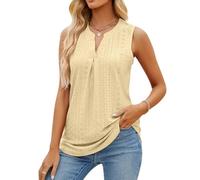 Women's Sleeveless Eyelet Lace Top Summer V Neck Casual Blouse Solid Color Loose Fit Tank Tops for Daily Wear Vacation Beach Fashion