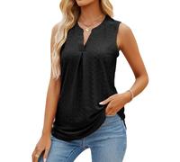 Women's Sleeveless Eyelet Lace Top Summer V Neck Casual Blouse Solid Color Loose Fit Tank Tops for Daily Wear Vacation Beach Fashion