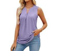 Women's Sleeveless Eyelet Lace Top Summer V Neck Casual Blouse Solid Color Loose Fit Tank Tops for Daily Wear Vacation Beach Fashion