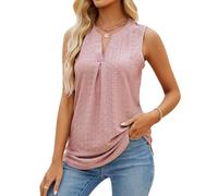 Women's Sleeveless Eyelet Lace Top Summer V Neck Casual Blouse Solid Color Loose Fit Tank Tops for Daily Wear Vacation Beach Fashion