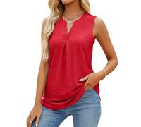 Women's Sleeveless Eyelet Lace Top Summer V Neck Casual Blouse Solid Color Loose Fit Tank Tops for Daily Wear Vacation Beach Fashion