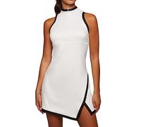 Womens Sleeveless Golf Tennis Polo Dress Cuello en V Zip Up Ligero de Secado Rápido de Las Señoras Vestidos Atléticos (Color : White, Size : L)