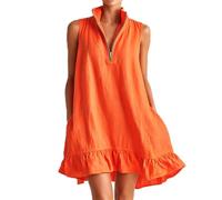 Women's Sleeveless Half Zipper Ruffle Hem Mini Dress, A-Line Short Summer Casual Boho Beach Sundress