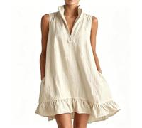 Women's Sleeveless Half Zipper Ruffle Hem Mini Dress, A-Line Short Summer Casual Boho Beach Sundress