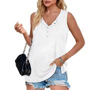 Women's Sleeveless Henley Tank Top V-Neck Button Down Loose Fit Casual Summer tee with Side Slit Soft Cotton Blend Shirt for Daily Wear
