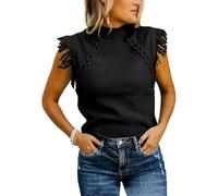 Women's Sleeveless Knit Top Mock Neck Fringe Detail Cable Knit Vest Casual Summer Fall Fashion Tank Top for Daily Wear Party Club Night out