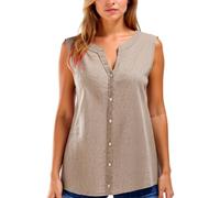 Women's Sleeveless Linen Button Down Shirt V Neck Casual Loose Tank Top Summer Beach Blouse Khaki Lightweight Breathable Cotton Blend Tunic for Vacation