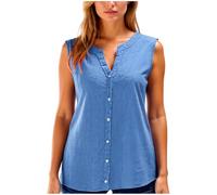 Women's Sleeveless Linen Button Down Shirt V Neck Casual Loose Tank Top Summer Beach Blouse Khaki Lightweight Breathable Cotton Blend Tunic for Vacation