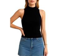 Women's Sleeveless Mock Neck Cable Knit Top Summer Slim Fit Solid Color Ribbed Tank Top Casual Basic Vest for Daily Wear and Party