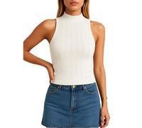 Women's Sleeveless Mock Neck Cable Knit Top Summer Slim Fit Solid Color Ribbed Tank Top Casual Basic Vest for Daily Wear and Party