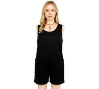 Women's Sleeveless Romper Jumpsuit Summer Loose Fit Casual Playsuit with Pockets Black One Piece Shorts for Outdoor Beach Vacation Wear