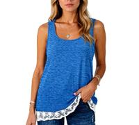 Women's Sleeveless Tank Tops Scoop Neck Casual Loose Fit Summer Blouse with Elegant Lace Trim Hem Breathable Basic tee Shirt for Daily Wear
