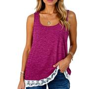 Women's Sleeveless Tank Tops Scoop Neck Casual Loose Fit Summer Blouse with Elegant Lace Trim Hem Breathable Basic tee Shirt for Daily Wear