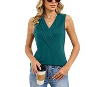 Women's Sleeveless V Neck Tank Top with Pintuck Detail Casual Summer Blouse Soft Knit Crossover Front Shirt for Work Daily Wear