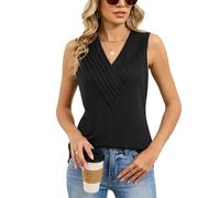 Women's Sleeveless V Neck Tank Top with Pintuck Detail Casual Summer Blouse Soft Knit Crossover Front Shirt for Work Daily Wear