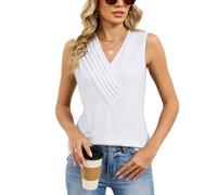 Women's Sleeveless V Neck Tank Top with Pintuck Detail Casual Summer Blouse Soft Knit Crossover Front Shirt for Work Daily Wear