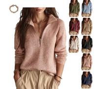 Women's Slim Fit Knitted Top with Half Open Zipper, Casual Sweater | Quarter Zip Knit Pullover Top,Relaxed Fit,Ribbed Cuffs&Hem，Stand Collar for Daily Wear Work Travel&Fall Outings