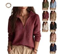 Women's Slim Fit Knitted Top with Half Open Zipper, Casual Sweater | Quarter Zip Knit Pullover Top,Relaxed Fit,Ribbed Cuffs&Hem，Stand Collar for Daily Wear Work Travel&Fall Outings