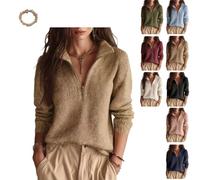 Women's Slim Fit Knitted Top with Half Open Zipper, Casual Sweater | Quarter Zip Knit Pullover Top,Relaxed Fit,Ribbed Cuffs&Hem，Stand Collar for Daily Wear Work Travel&Fall Outings