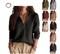 Women's Slim Fit Knitted Top with Half Open Zipper, Casual Sweater | Quarter Zip Knit Pullover Top,Relaxed Fit,Ribbed Cuffs&Hem，Stand Collar for Daily Wear Work Travel&Fall Outings