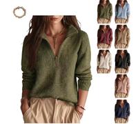 Women's Slim Fit Knitted Top with Half Open Zipper, Casual Sweater | Quarter Zip Knit Pullover Top,Relaxed Fit,Ribbed Cuffs&Hem，Stand Collar for Daily Wear Work Travel&Fall Outings