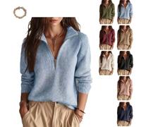 Women's Slim Fit Knitted Top with Half Open Zipper, Casual Sweater | Quarter Zip Knit Pullover Top,Relaxed Fit,Ribbed Cuffs&Hem，Stand Collar for Daily Wear Work Travel&Fall Outings
