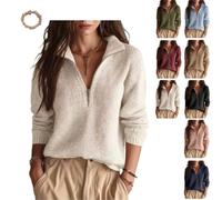 Women's Slim Fit Knitted Top with Half Open Zipper, Casual Sweater | Quarter Zip Knit Pullover Top,Relaxed Fit,Ribbed Cuffs&Hem，Stand Collar for Daily Wear Work Travel&Fall Outings