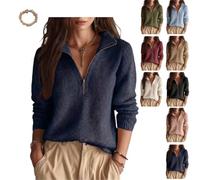 Women's Slim Fit Knitted Top with Half Open Zipper, Casual Sweater | Quarter Zip Knit Pullover Top,Relaxed Fit,Ribbed Cuffs&Hem，Stand Collar for Daily Wear Work Travel&Fall Outings