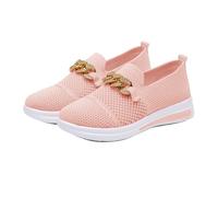 Womens Slip On Flat Shoes Knit Mesh Orthopedic Walking Shoes Breathable Non-Slip Lightweight Trainers with Floral Embroidery Outdoor Indoor Athletic Fashion Sneaker Ladies Soft Summer Comfy Footwear